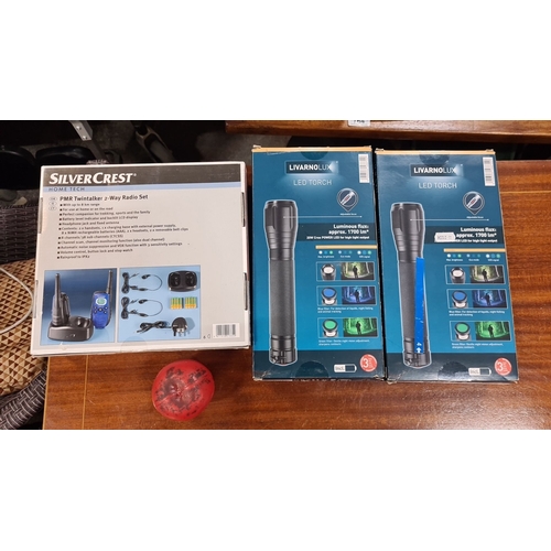 825 - Three new boxed electronic items: 1) SilverCrest PMR Twintalker 2-Way Radio Set, 8 km range, perfect... 