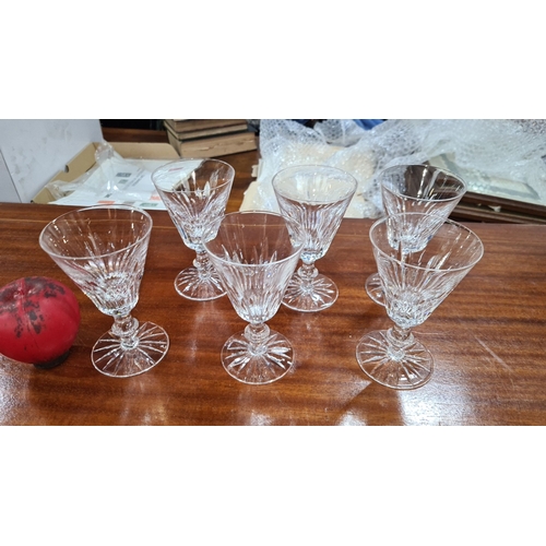 837 - Set of six Waterford crystal large wine glasses, featuring intricate cut patterns and a radiant base... 