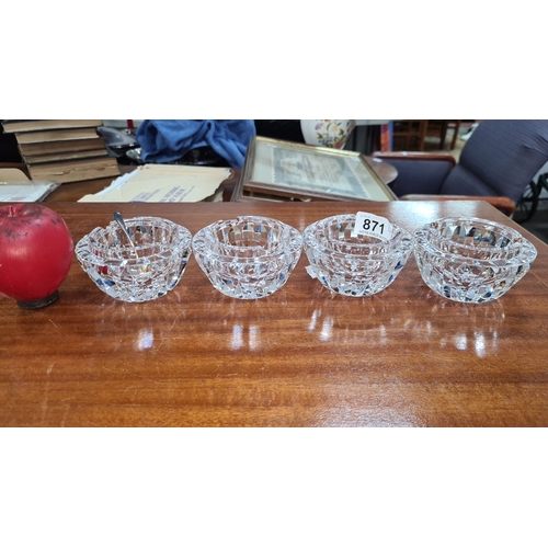 871 - Set of four heavy Waterford cut crystal salts , showcasing exquisite craftsmanship and detailed patt... 