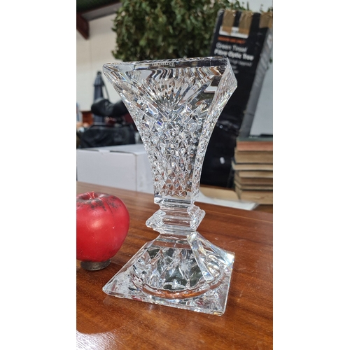 877 - Lovely large  Waterford crystal heavy candle stand with intricate geometric and floral designs, feat... 