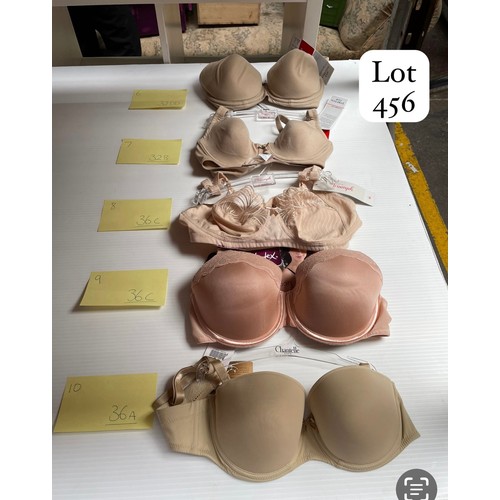 456 - A box containing 10 brand new bras, all with tags including brands such as Chantelle and Lepel. Size... 