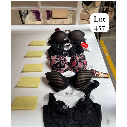 457 - A box containing 9 brand new ladies bras, all with tags including brands such as Lepel and Triumph. ... 