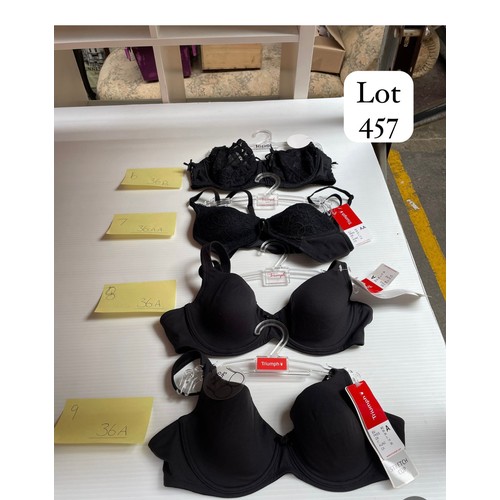 457 - A box containing 9 brand new ladies bras, all with tags including brands such as Lepel and Triumph. ... 