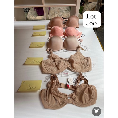 460 - A box containing 10 brand new bras, all with tags including brands such as Chantelle and Lepel. Size... 