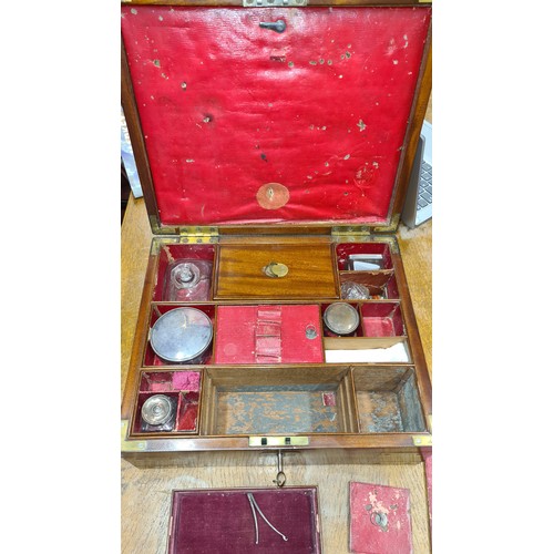 129 - Star Lot : A large fantastic antique military work box with many compartments filled with musket bal... 