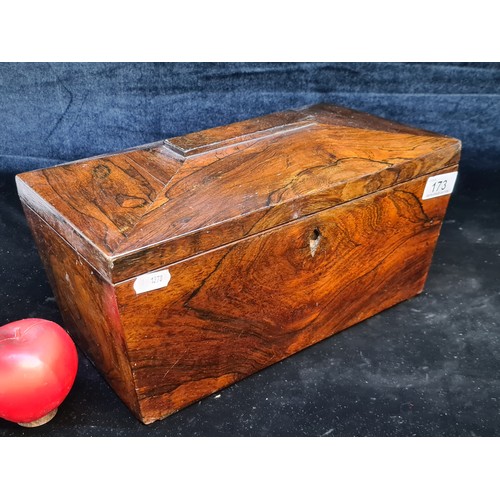 173 - Star Lot : A gorgeous antique walnut tea caddy featuring an intricately engraved brass measure bowl.... 