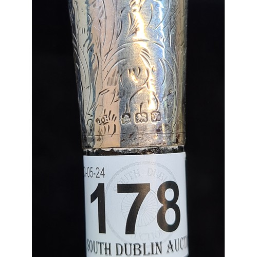 178 - A rather handsome swagger stick / cane with an engraved Birmingham silver top with hallmarks dating ... 