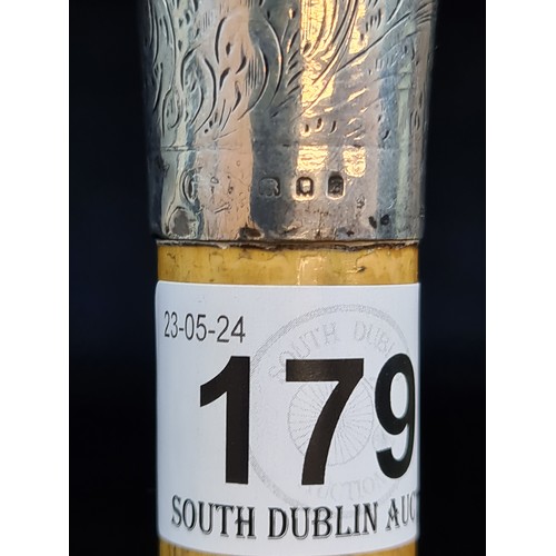 179 - A charming antique swagger stick / cane with an engraved silver top with indistinct London hallmarks... 