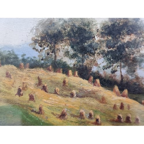 883 - Star Lot: An enchanting original oil on board painting. Features a quaint landscape with green field... 