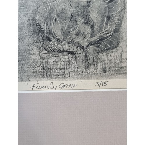 908 - Star Lot : A limited edition 3/15 etching after renowned artist Henri Moore titled 'Family group'. F... 