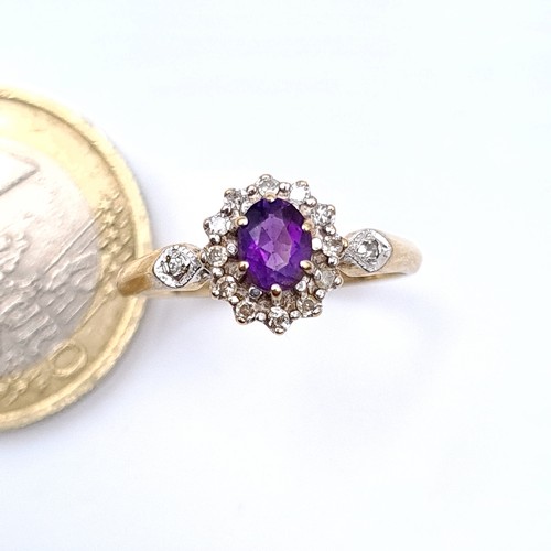 2 - Star lot : A pretty amethyst and Diamond ring mount set in nine carat gold (375). Ring size - L 1/2.... 