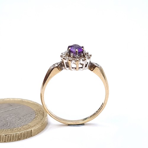 2 - Star lot : A pretty amethyst and Diamond ring mount set in nine carat gold (375). Ring size - L 1/2.... 