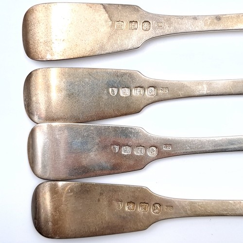 58 - Star Lot : Four fine large examples of Irish Georgian silver fiddle pattern dinner forks. (Dated 182... 