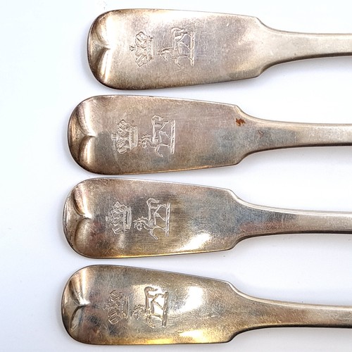 58 - Star Lot : Four fine large examples of Irish Georgian silver fiddle pattern dinner forks. (Dated 182... 