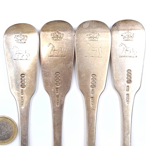 59 - Star Lot : Four fine examples of Irish Georgian silver fiddle pattern dinner forks. Dated - 1825. Le... 