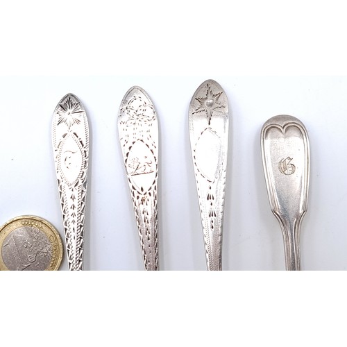 503 - A collection of four assorted Irish silver teaspoons (Dates indistinct). Total weight - 64.14 grams.