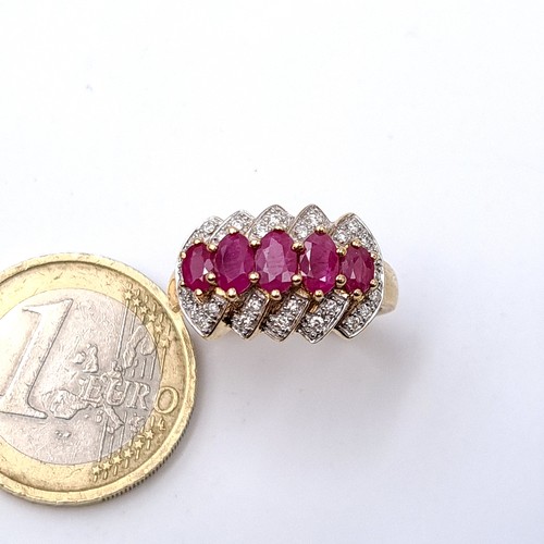 10 - Star Lot : A fabulous example of a five stone large ruby ring with channel set diamond mount set in ... 