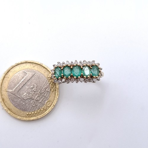 12 - Super Star Lot : An amazing five stone emerald set diamond ring (Stamp to band) set in nine carat go... 