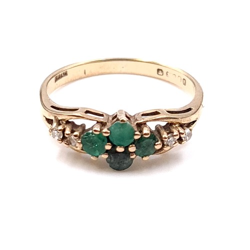 15 - Star Lot : A nine carat gold (375) emerald and diamond set ring. Ring size - N. Weight - 2.1 grams. ... 