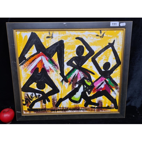 111 - A bold Caleb Olarewaju Aseperi (Nigerien b.1967) original oil on canvas board painting. Features a g... 