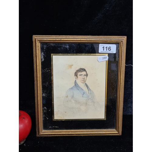 116 - A handsome original mid 19th century antique pencil and watercolour painting / drawing. Features a w... 