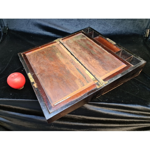 135 - A charming antique mahogany portable writing slope / desk. Features lovely Mother of Pearl marquetry... 