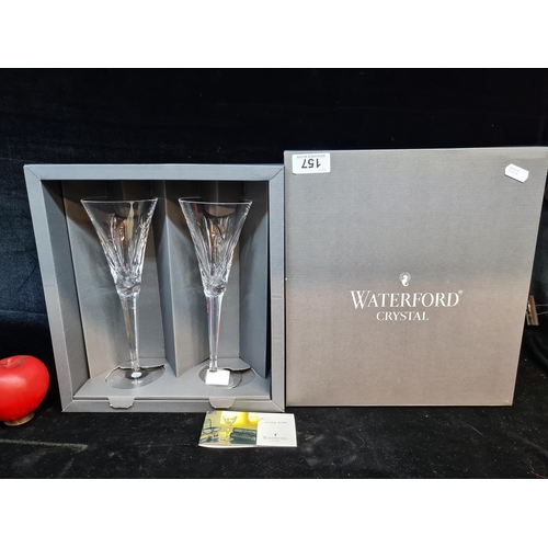 157 - A gorgeous pair of Waterford Crystal Laurel Wreath BP Flutes complete in original box