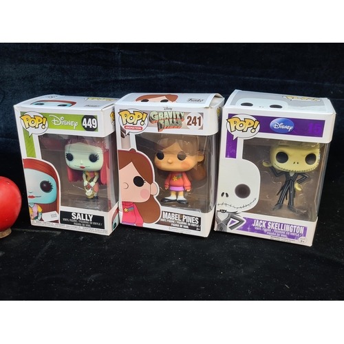 187 - Three superb Funko POP! models of Mabel Pines, Jack Skellington, and Sally.