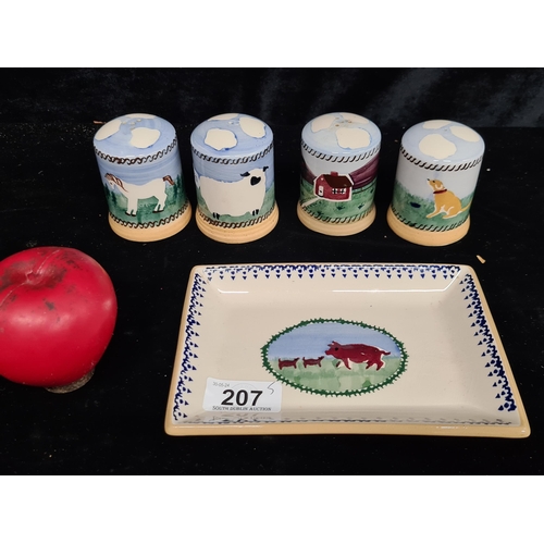 207 - Five Nicholas Mosse Irish pottery items including a rectangular butter dish along with two sets of s... 