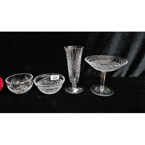 228 - Four pieces of Waterford Crystal including two bowls and a bud vase. Acid mark to base and all inclu... 