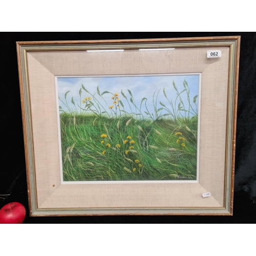 62 - A charming acrylic on board painting titled 'Sweet Meadow'. Features a field with wildflowers. Rende... 