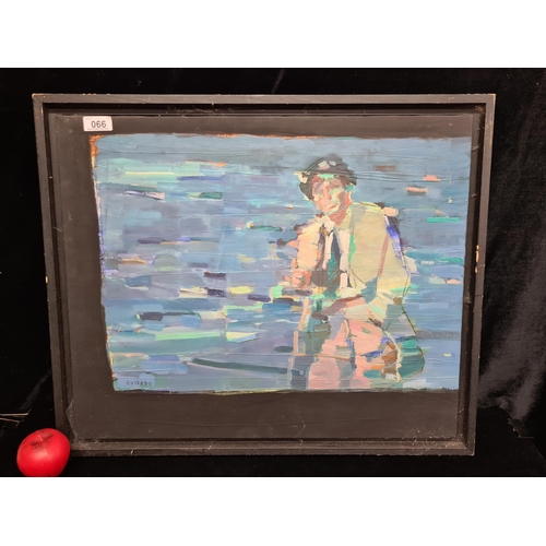 66 - A vibrant oil on canvas painting. Features a figure of a man. Rendered in gestural brushstrokes in a... 