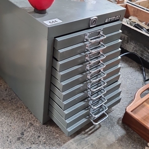 644 - Bisley 10-Drawer Steel Office Cabinet in grey with chrome handles.