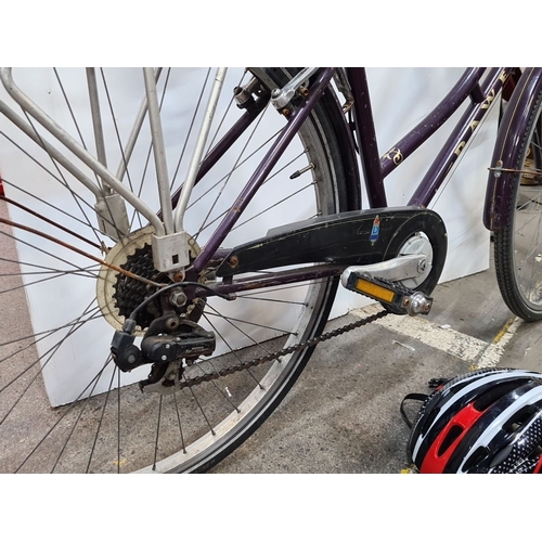 648 - Vintage Dawes ladies' bicycle with wicker front basket and rear cargo rack, accompanied by a modern ... 