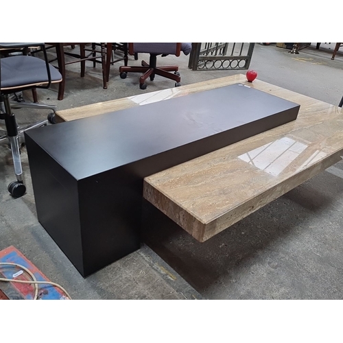 662 - Star Lot : A Fabulous designer Italian contemporary Marble and black lacquered coffee table, a fab m... 