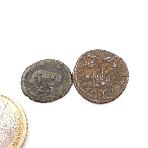 530 - Two roman coins in encapsulated containers. Good detail for the age 1600-2200 years old, great for r... 