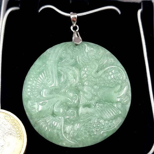 558 - A fabulous large  jade stone pendant necklace set with Chinese character design. Pendant diameter - ... 