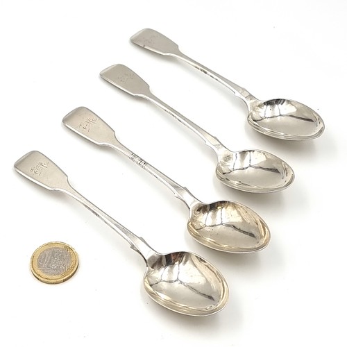 600 - A nice collection of four large Irish silver Victorian teaspoons. Hallmarked Dublin - 1866. Length -... 