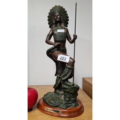 223 - An elegant poised figure of an Indian Squaw wearing a traditional head piece and with hunting spear.... 