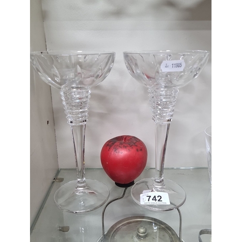 742 - A pair of Marquis by Waterford Crystal champagne coup glasses in the Gemini pattern. Both in good co... 