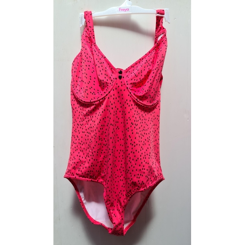 286 - A brand new with tags 'Freya' ladies swimsuit in coral pink with black polka dot effect with padded ... 