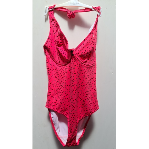 287 - A brand new with tags 'Freya' ladies swimsuit in coral pink with black polka dot effect with padded ... 