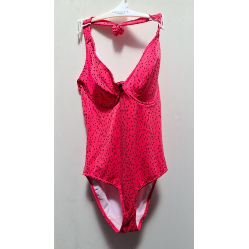 288 - A brand new with tags 'Freya' ladies swimsuit in coral pink with black polka dot effect with padded ... 