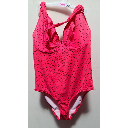 290 - A brand new 'Freya' ladies swimsuit in coral pink with black polka dot effect with padded and underw... 