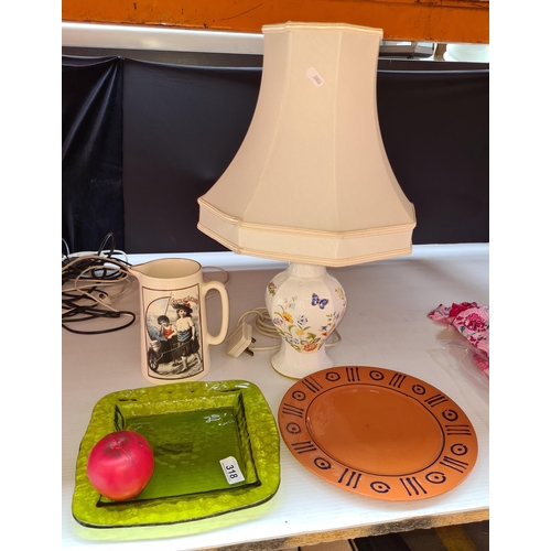 318 - A very pretty Belleek table lamp in the well known Aynsley pattern, along with a hand crafted Amberg... 