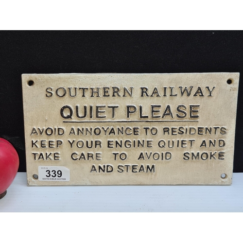 339 - A heavy cast metal wall plaque for Southern Railways.