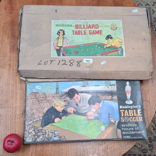 797 - Two vintage children's games including a Wooden Billiard Table Game and Waddington's Table Soccer, c... 