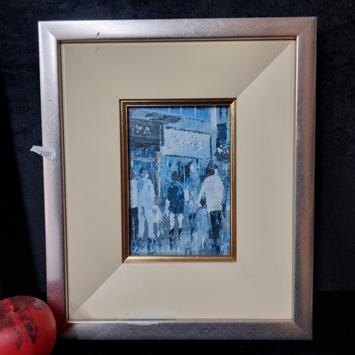 814 - A vintage print of an original impressionist oil painting. Housed in a brushed chrome frame behind g... 