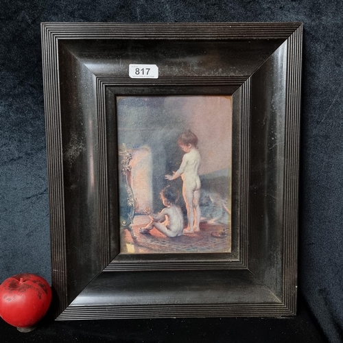 817 - A vintage print of an 1890 painting titled 'After the Bath' by Paul Peel. Housed in a black wooden f... 