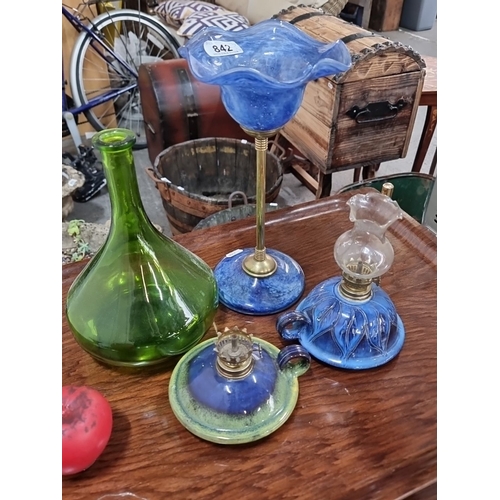 842 - A gorgeous selection of ceramic and glass items including a stunning vintage miniature cobalt blue o... 